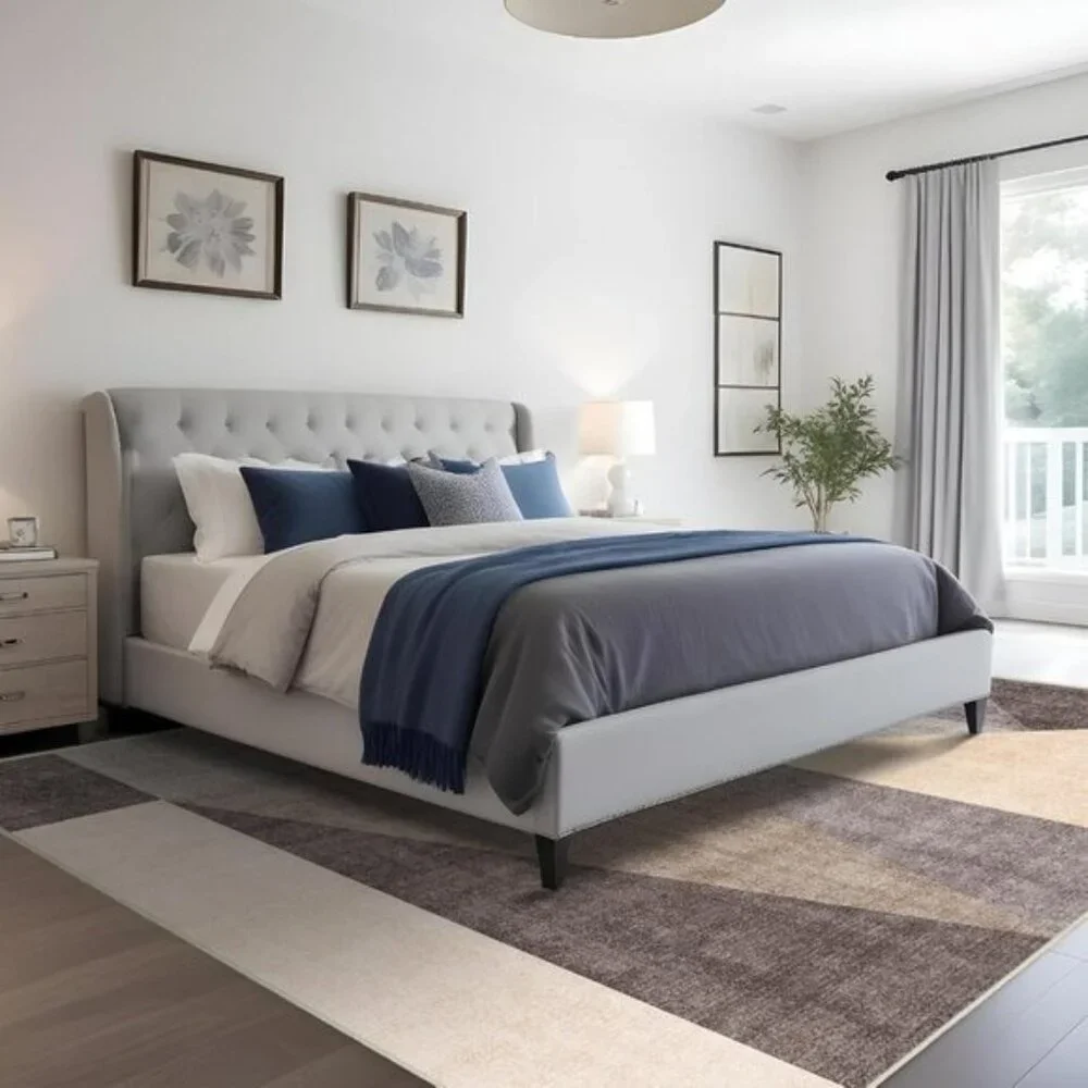 5x7 Brown & Grey Washable Geometric Area Rug, Modern Non-Slip Carpet for Room